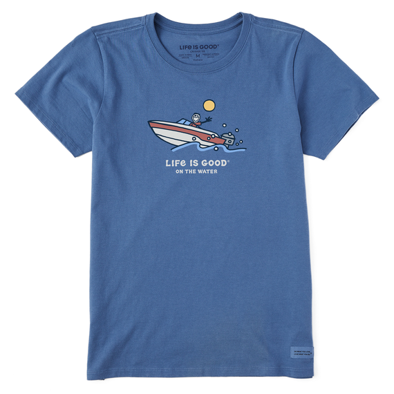 Life is Good Women's Jake Speedboat Crusher-LITE Short Sleeve T-Shirt in Vintage Blue Size XS | 100% Cotton