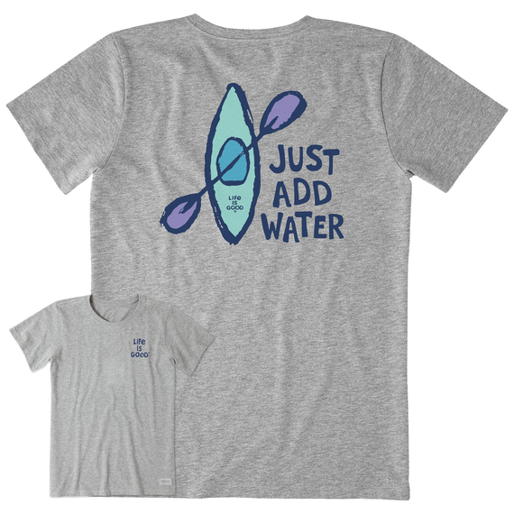 Life is Good Women's Just Add Water Kayak Hand Drawn Crusher Short Sleeve T-Shirt in Heather Grey Size XL | Cotton Blend