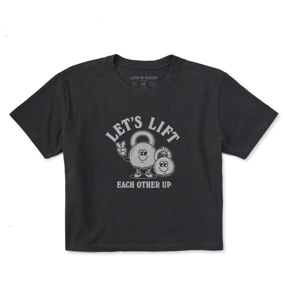 Life is Good Women's Lift Each other Up Crusher Boxy Short Sleeve T-Shirt in Faded Black Size Small | 100% Cotton