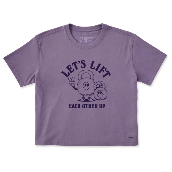 Life is Good Women's Lift Each other Up Crusher Boxy Short Sleeve T-Shirt in Dusk Purple Size 2XL | 100% Cotton