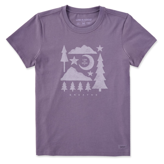 Life is Good Women's Mountain Pine Medley Crusher Short Sleeve T-Shirt in Dusk Purple Size Small | 100% Cotton
