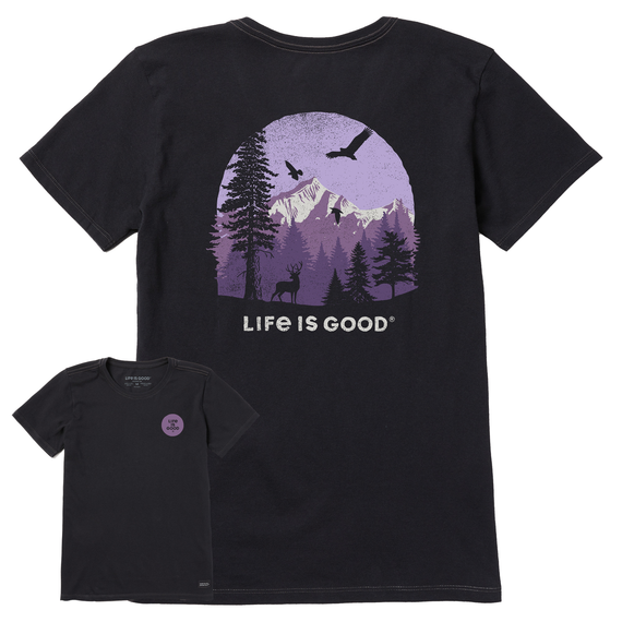 Life is Good Women's Pinescape Crusher Short Sleeve T-Shirt in Faded Black Size Medium | 100% Cotton