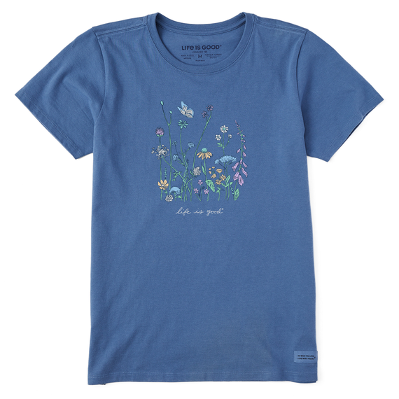Life is Good Women's Realaxed Wildflowers Crusher Short Sleeve T-Shirt in Vintage Blue Size 2XL | 100% Cotton