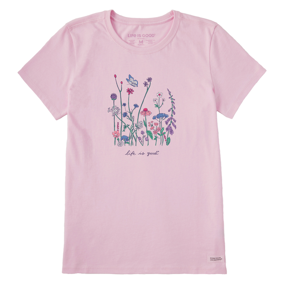 Life is Good Women's Realaxed Wildflowers Crusher-LITE Short Sleeve T-Shirt in Seashell Pink Size XL | 100% Cotton