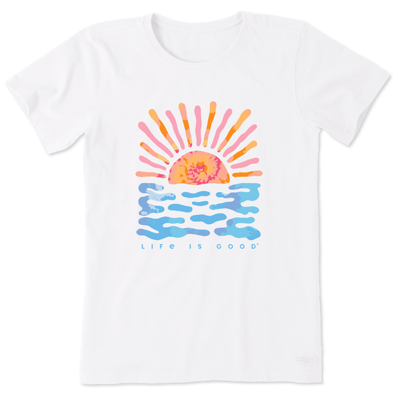 Life is Good Women's Sun Water Tie Dye Crusher-LITE Short Sleeve T-Shirt in Cloud White Size XS | 100% Cotton