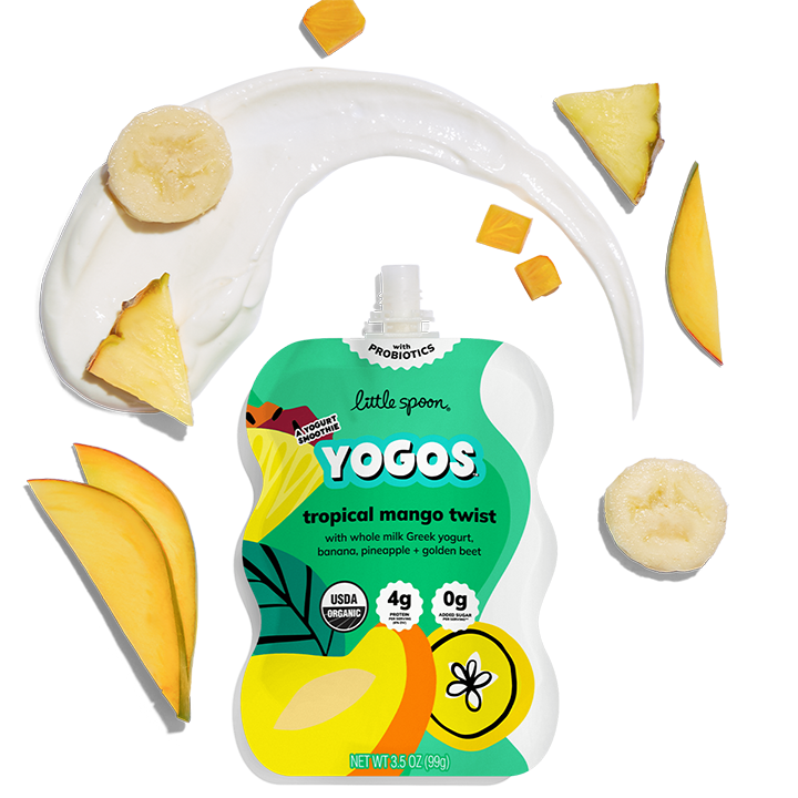 YoGos | Tropical Mango Whole Milk Greek Yogurt Pouch | Organic Baby Food Pouch | Little Spoon