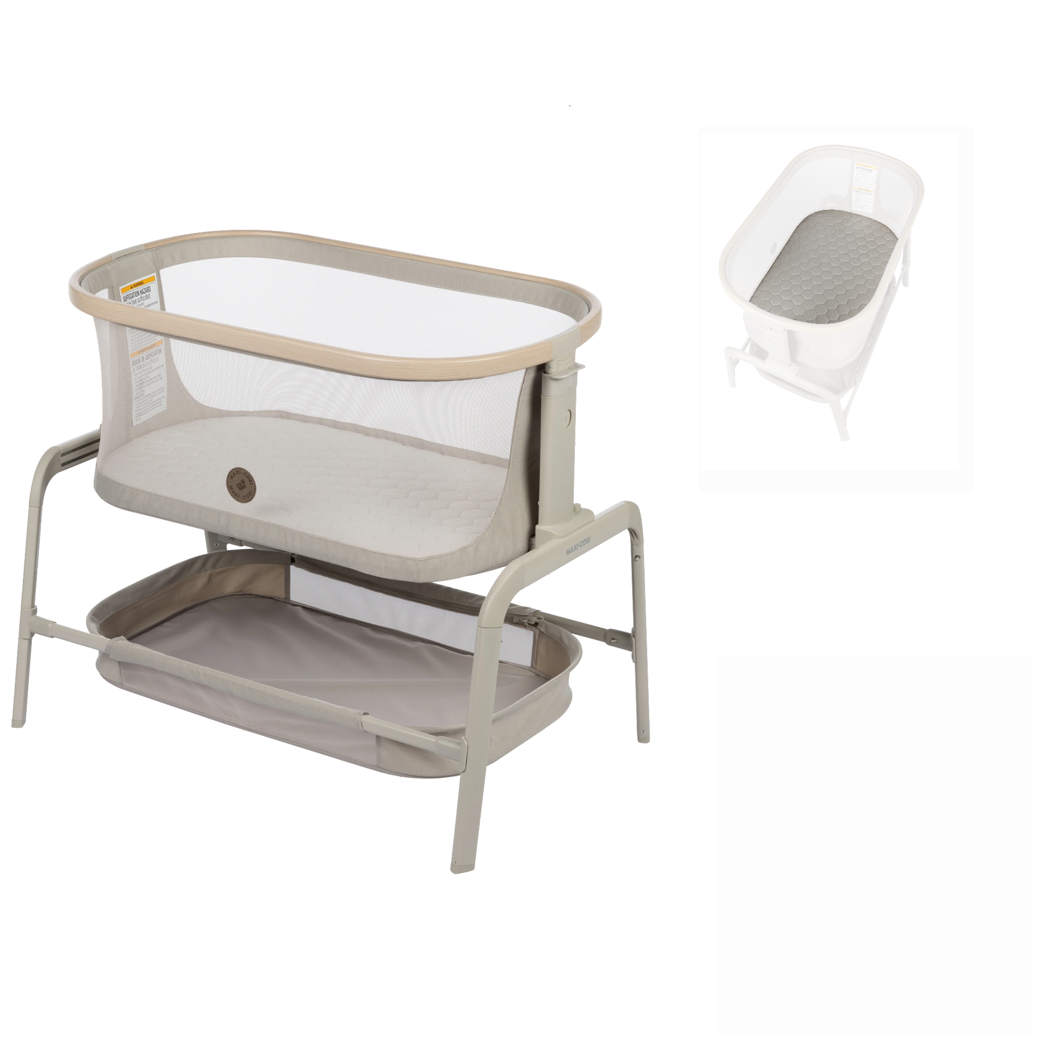 Iora Bedside Bassinet in Classic Oat with Bonus Mattress and Cover