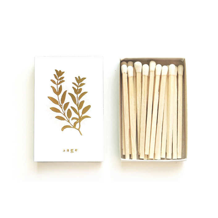 Sage Matchbox, Gold On White Matchbooks And Matches
