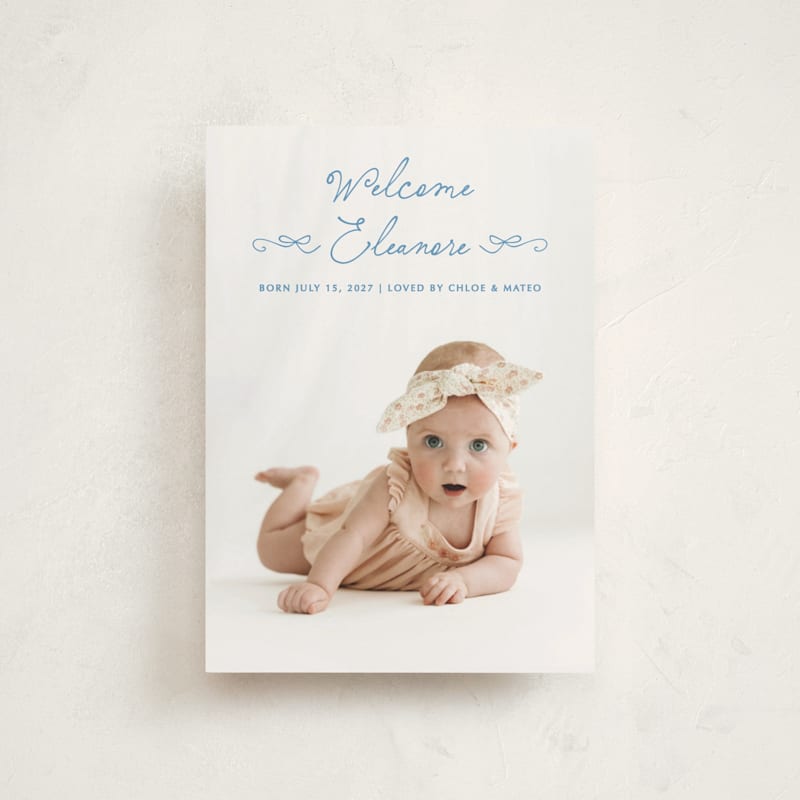 Tiny Bow Script Birth Announcement Postcards