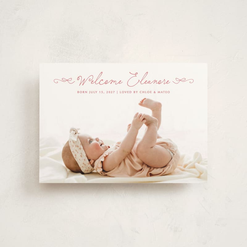 Tiny Bow Script Birth Announcement Postcards