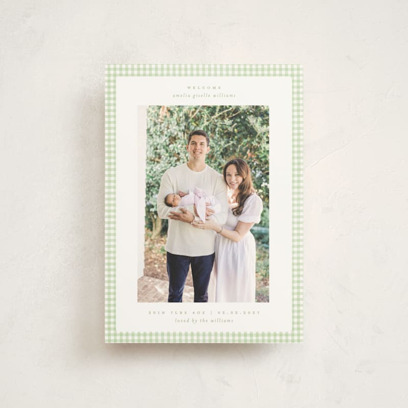 Preppy Fabric Birth Announcement Postcards