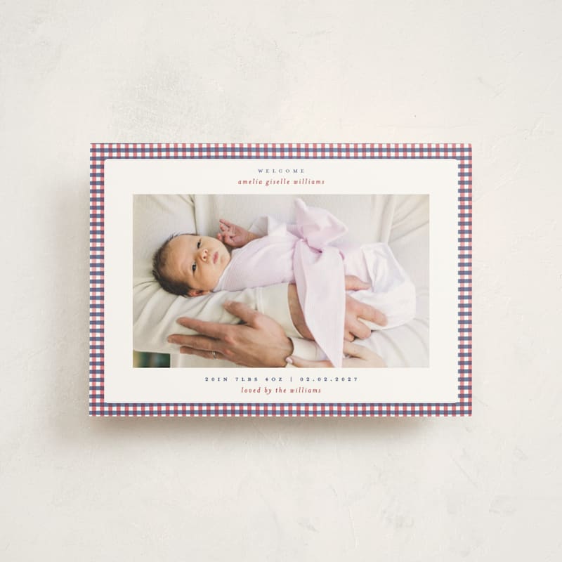 Preppy Fabric Birth Announcement Postcards