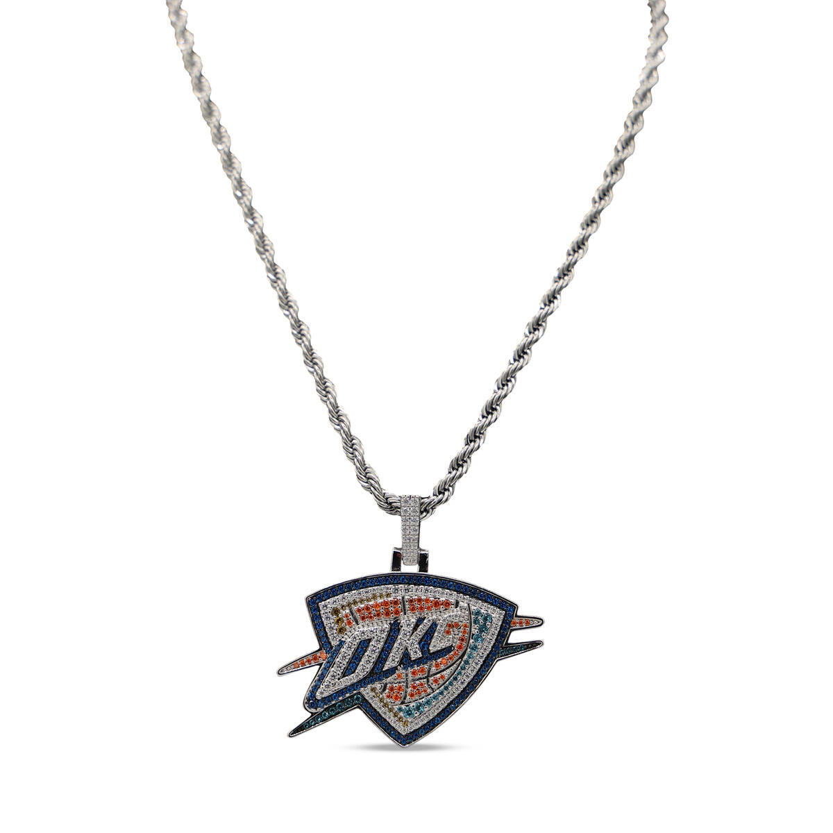 GLD Oklahoma City Thunder 14K White Gold Logo Pendant & 20" Rope Chain