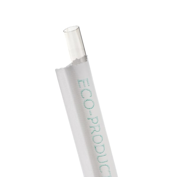 Eco-Products Compostable Straws, Wrapped, 7-3/4", 100% Recycled, Clear, Case Of 7,200 Straws