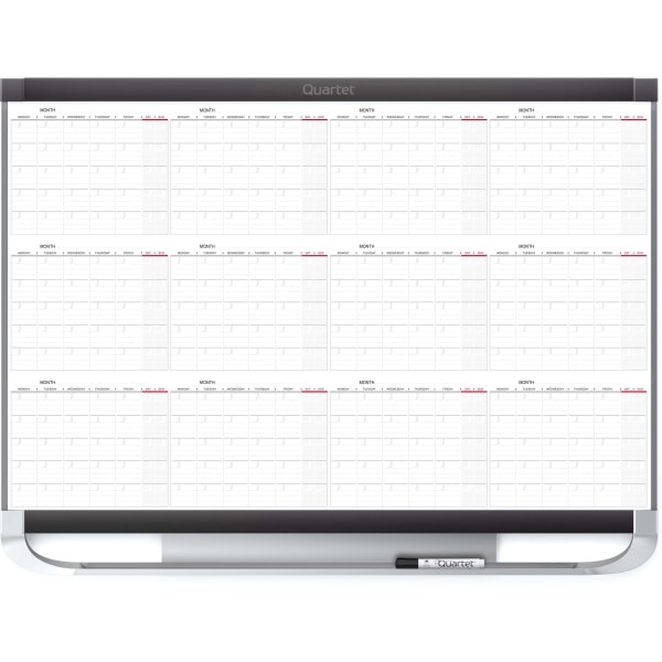 Quartet� Prestige� 2 Magnetic Dry-Erase 12 Month Calendar Board, 36" x 24", Total Erase� Surface