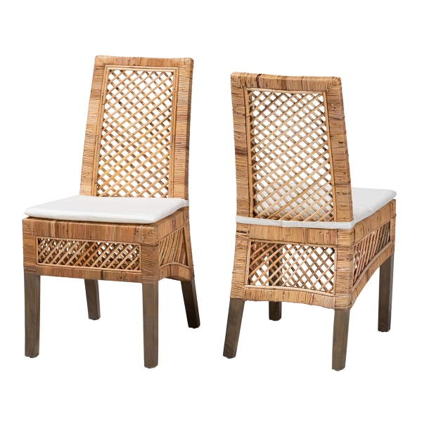 Baxton Studio Argos Modern Bohemian Dining Chairs, White/Natural Brown, Set Of 2 Chairs