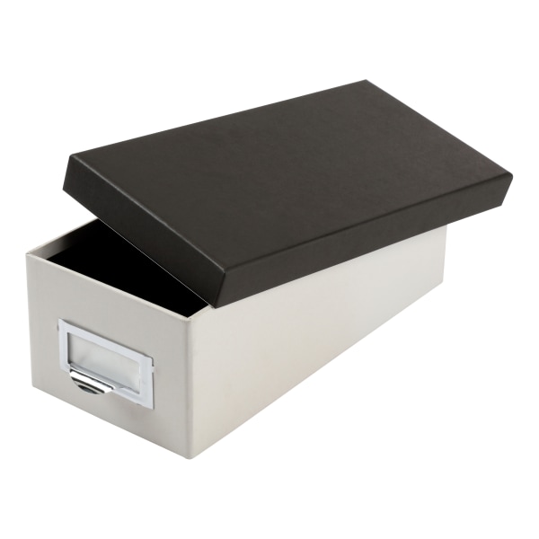 Oxford� Index Card Storage Box, 3" x 5", Marble White/Black
