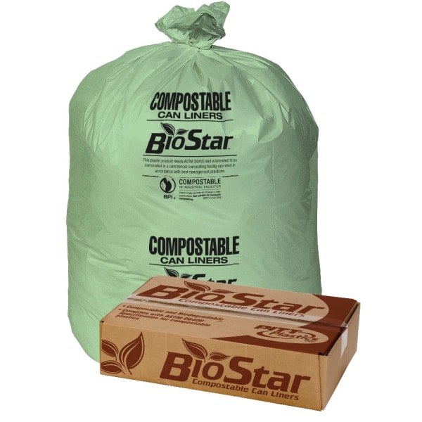 Pitt Plastics Compostable Liners, 1-mil, 40" x 46", Green, Box Of 100