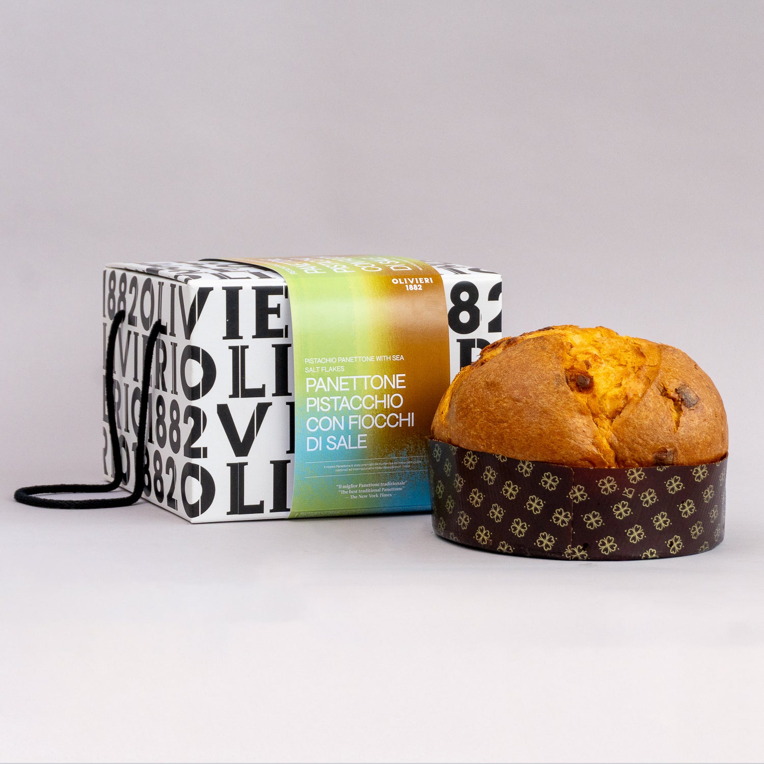 Pistachio panettone with sea salt flakes