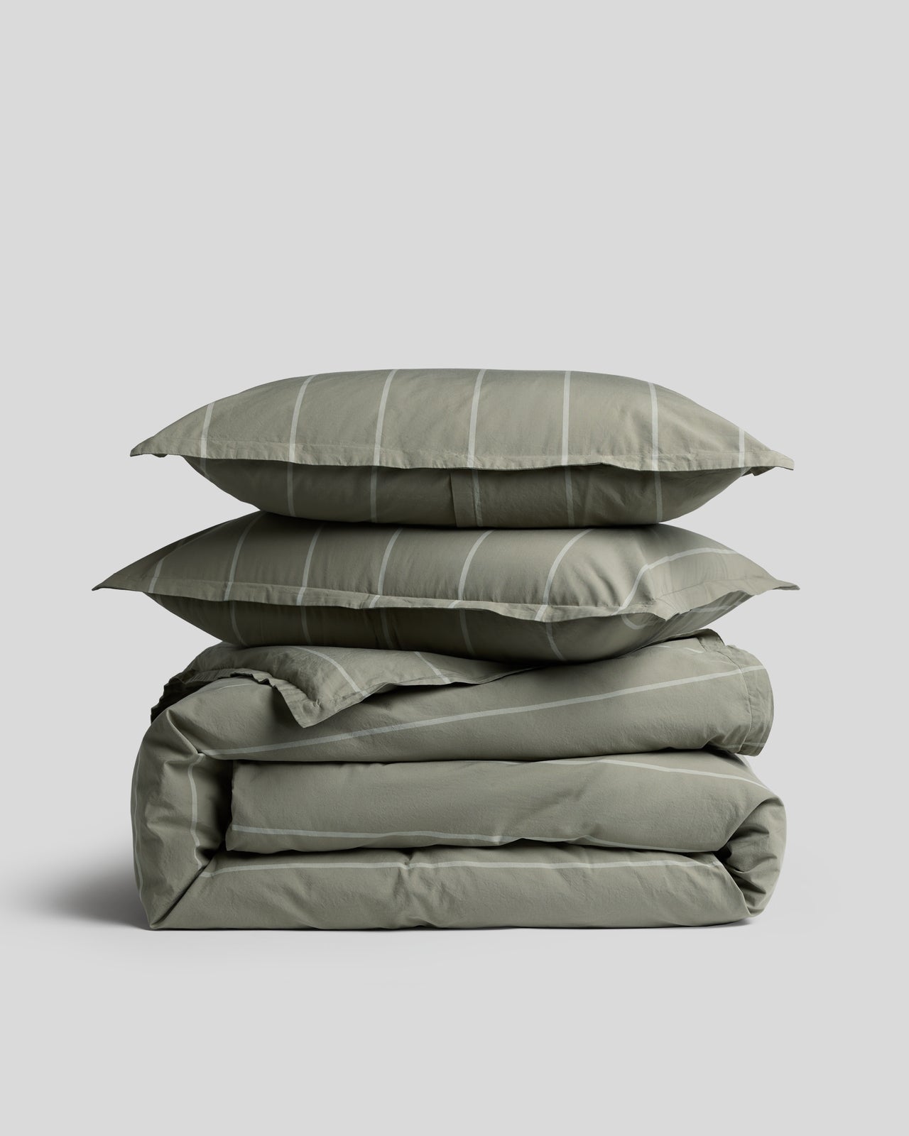 Percale Duvet Cover Set F/Q in Moss Stripe | Parachute Home