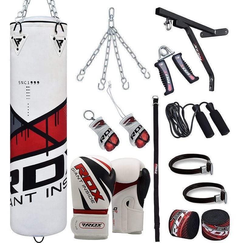 RDX F7 Ego 4Ft / 5Ft 17-In-1 Heavy Boxing Punch Bag & Gloves Set 12oz / Filled / 5 ft