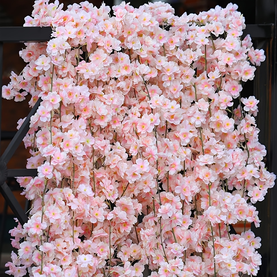 TEMU 8pcs 47.2ft Artificial Cherry Flower Garland Hanging Vines For Room Wedding Decor