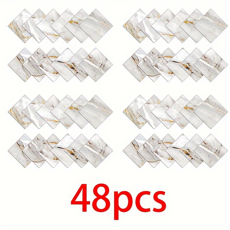 TEMU 48pcs Marble Peeling Wall Tile Sticker -11.8 Inches X 11.8 Inches - , Waterproof, Oil Resistant, Non Slip, Detachable Decoration, Suitable For Modern Spaces