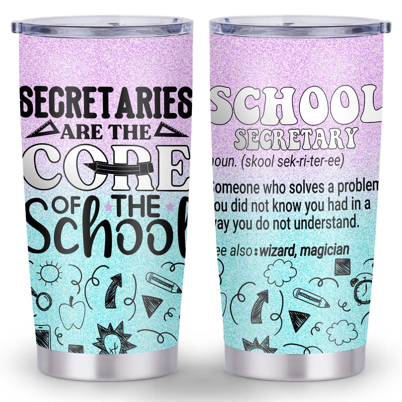 TEMU 20oz School Secretary Stainless Steel Tumbler With Lid - Vacuum Insulated, Double-walled Travel Cup, Bpa-free, -themed Design - Perfect Gift For Holidays Or Everyday Use