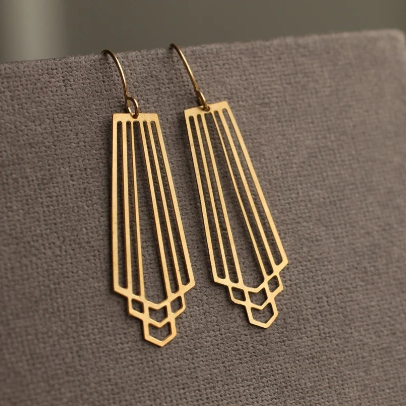 TEMU 2pcs Stunning Art Deco Geometric Dangle Earrings Retro Perfect For Theme Party Art Exhibition Gala Dinner Add Architectural Unique Jewelry For Who Embrace 1920s And Contemporary Design