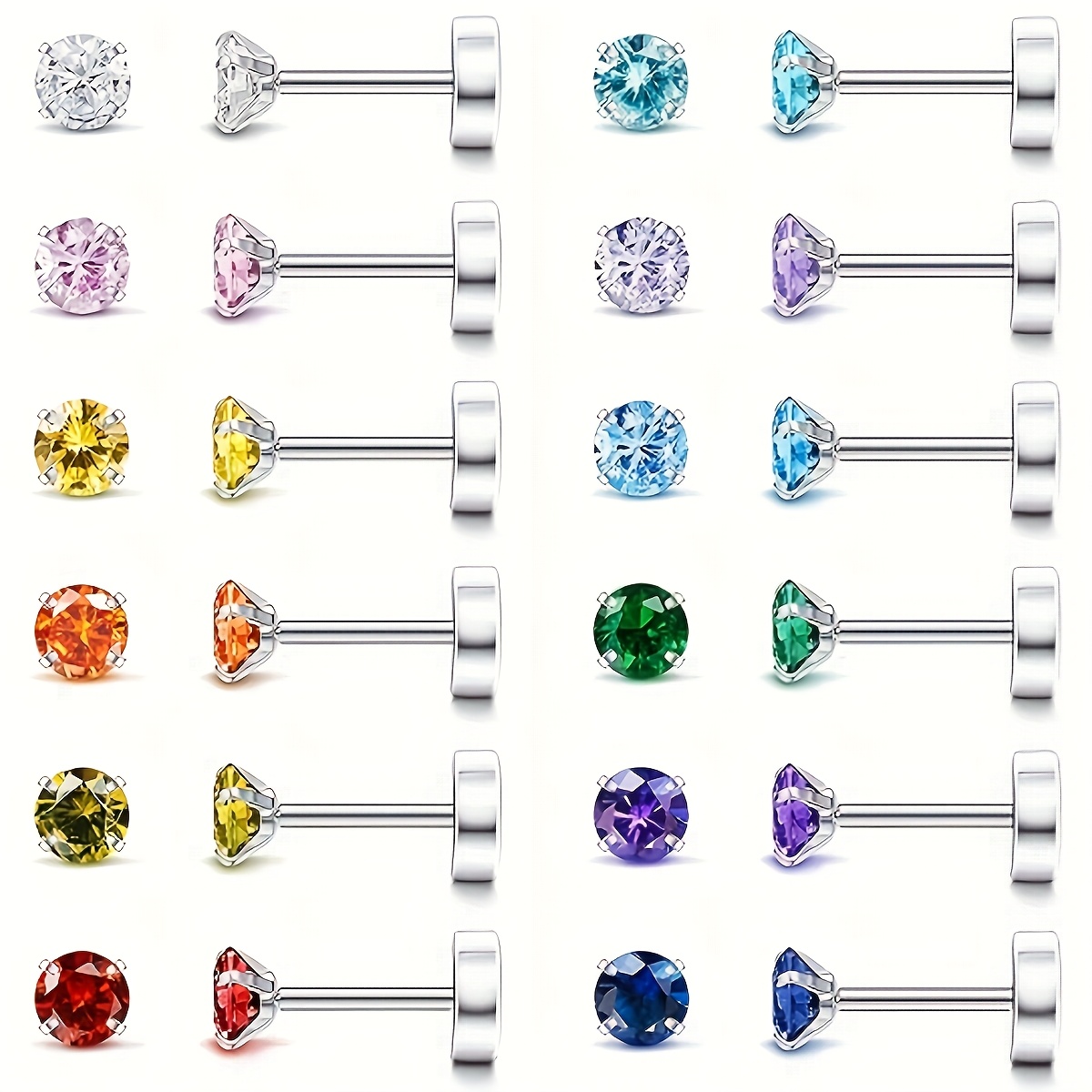 TEMU 12 Pairs Stainless Steel Cubic Zirconia Stud Earrings, Cz Earrings Set, Stud Earrings For Women