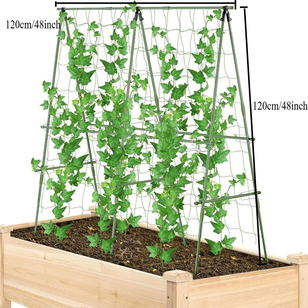 TEMU Garden Cucumber Trellis, 160x120cm Climbing Plant Grow Support Stand Trellis With Netting & Adjustable A-fork Clips For Outdoor Climbing Plants Flowers Vegetables