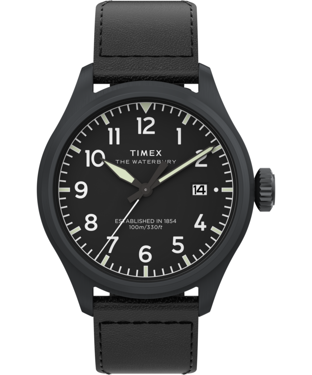 Men's Watch Waterbury Ace 41mm Leather Strap | Black, Stainless Steel