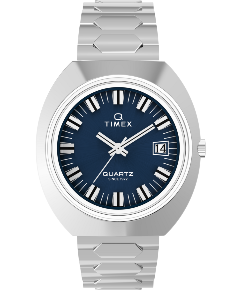Men's Watch Q Timex® 1972 Time Machine Reissue 39mm Stainless Steel Bracelet | Silver-Tone/Blue, Stainless Steel