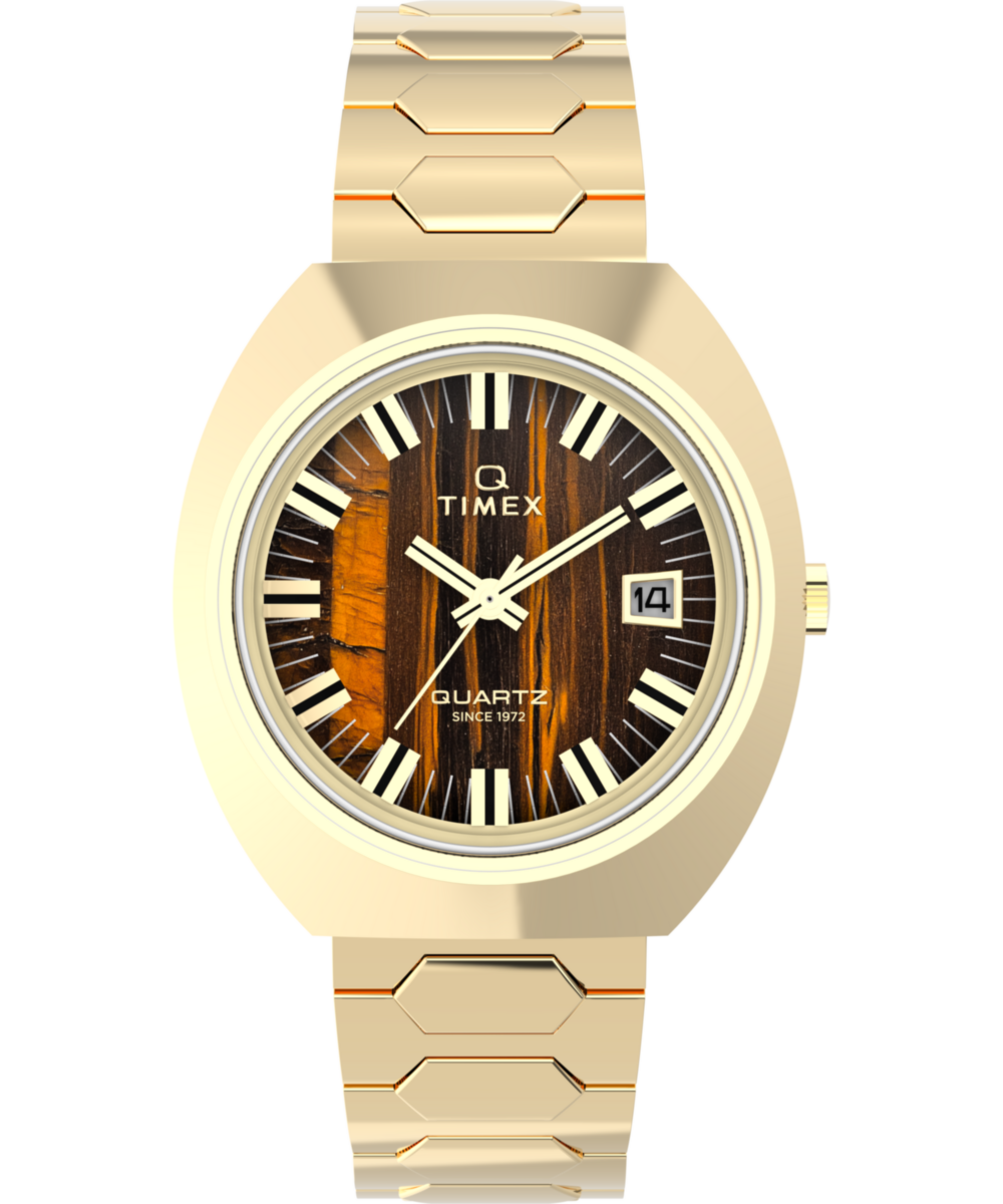 Men's Watch Q Timex® 1972 Time Machine Reissue 39mm Stainless Steel Bracelet | Gold-Tone/Brown, Stainless Steel