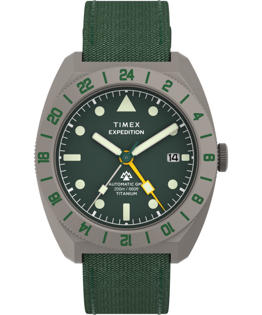 Men's Watch Expedition® Pioneer Titanium Automatic GMT 41mm Fabric Strap | Green/Titanium/Green