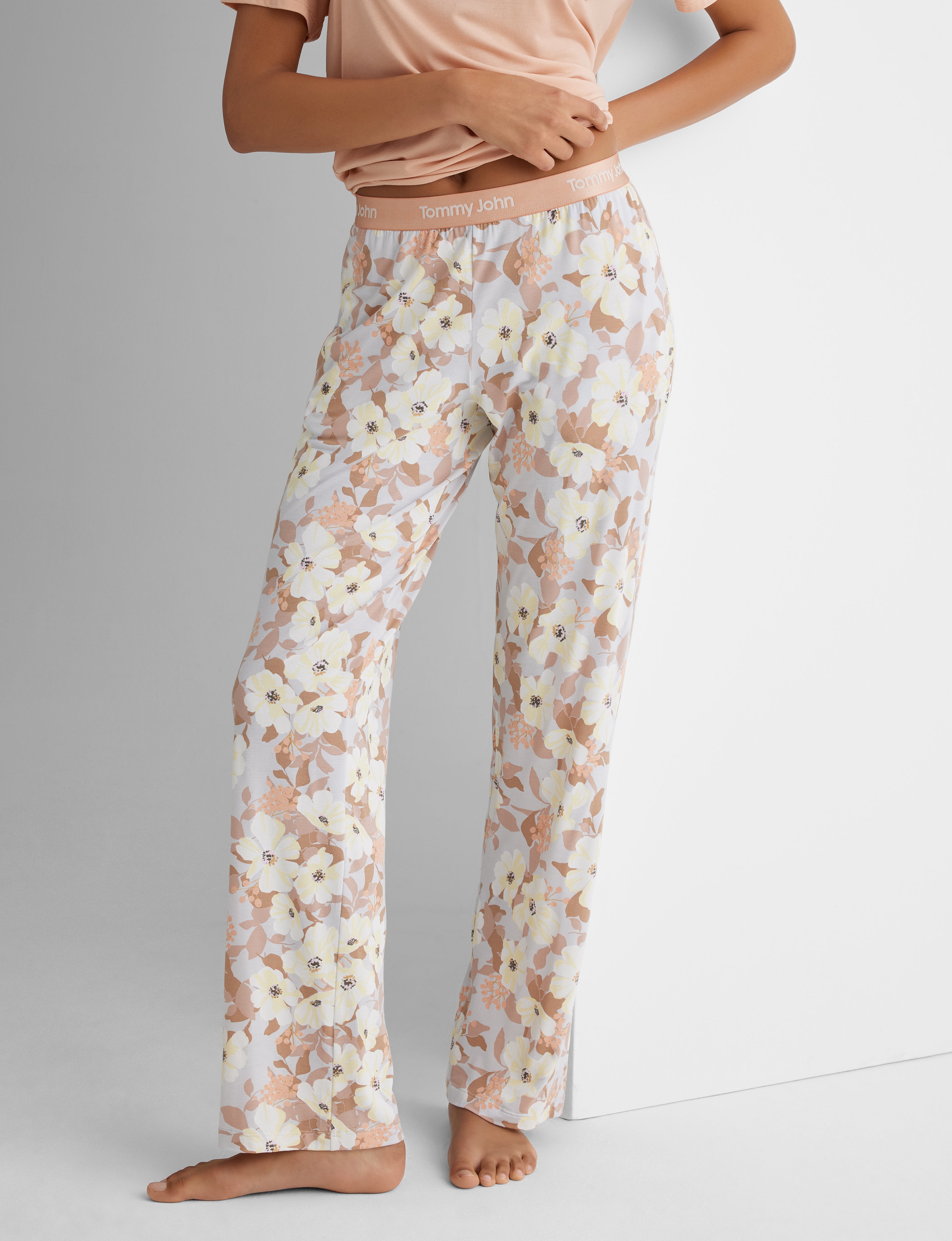 Tommy John Women's Second Skin Sleep Pant in Oyster Mushroom Soft Floral Size M (8-10)