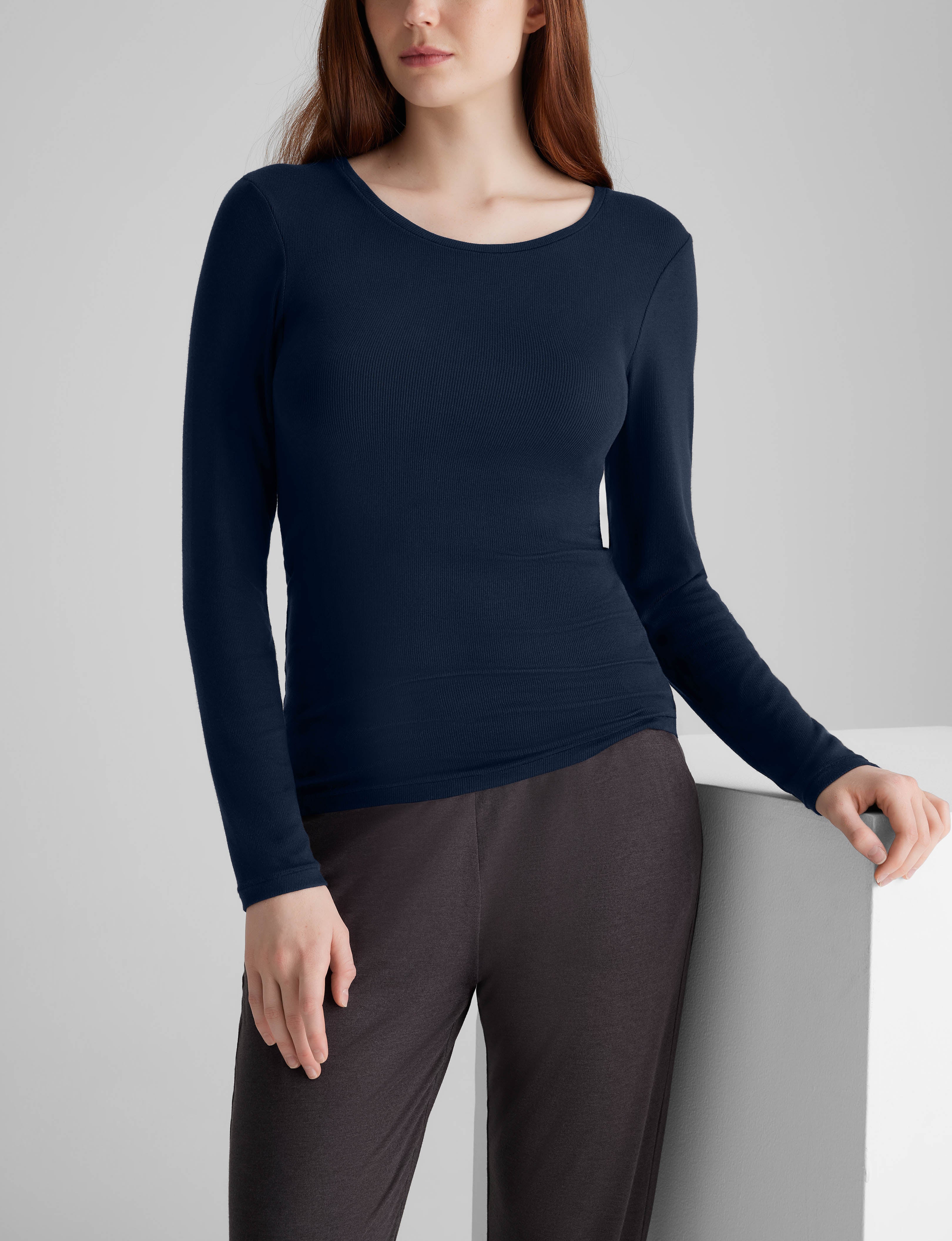 Tommy John Women's Micro Rib Long Sleeve T-Shirt in Blue Size M (8-10)