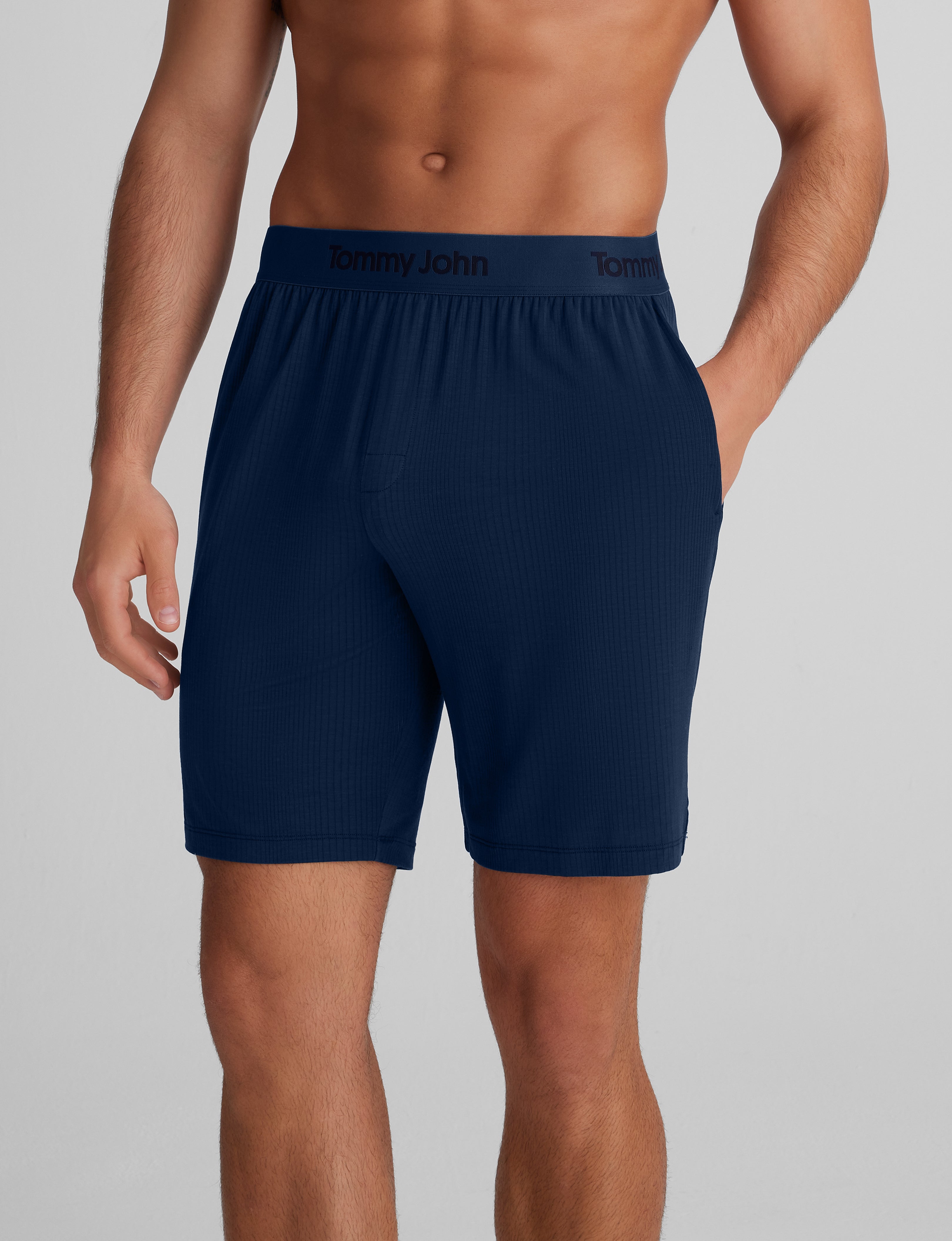 Tommy John Men's Second Skin Luxe Rib Sleep Short in Blue Luxe Size XL