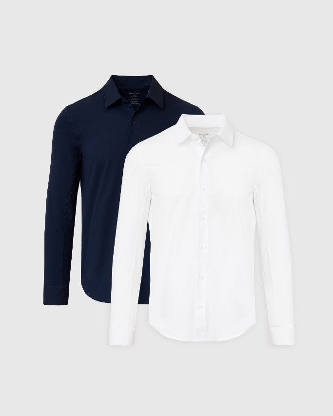True Classic Multicolor Navy Blue and White Commuter Long Sleeve Shirt 2-Pack | Small
