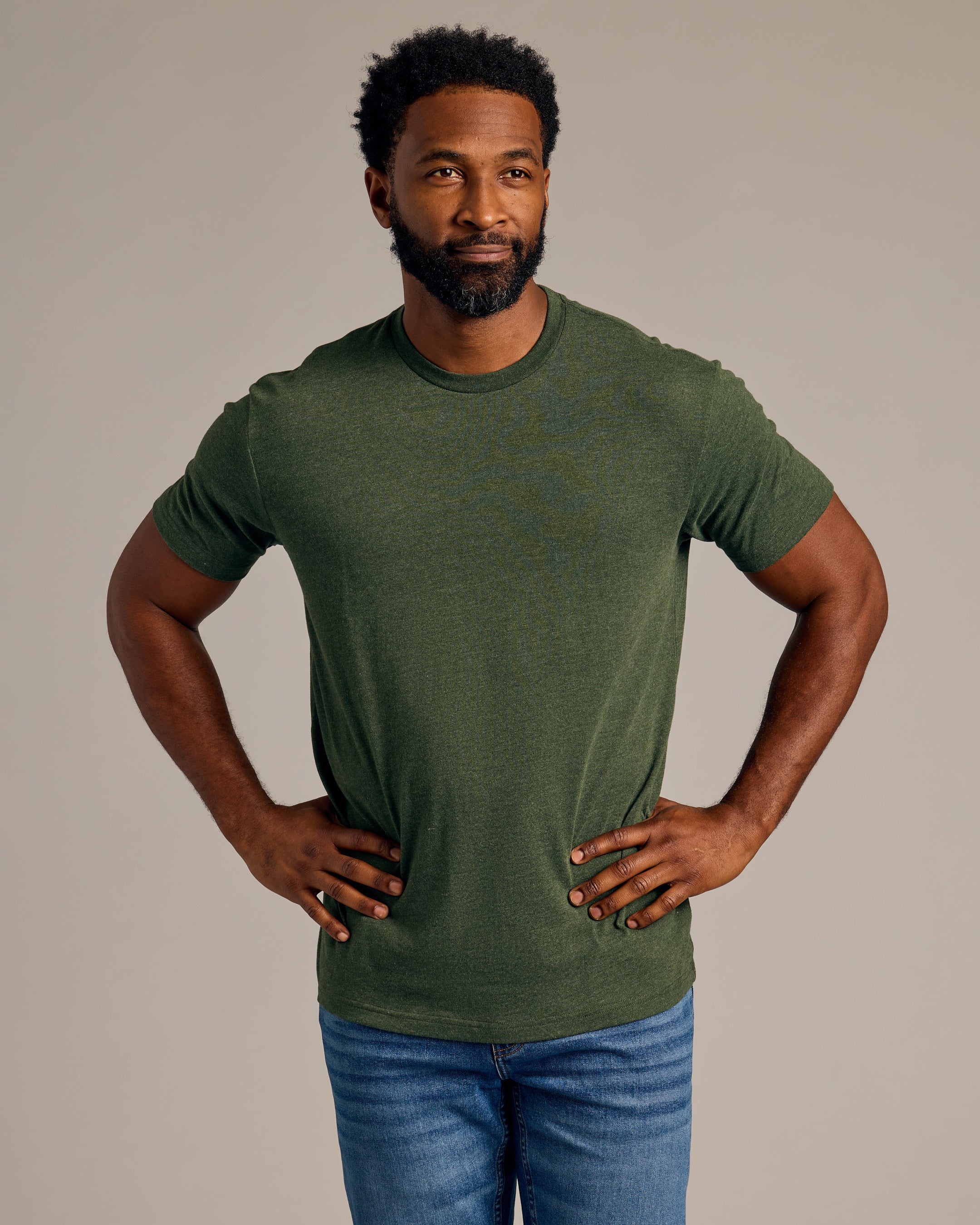 True Classic Multi Dark Heather Olive Short Sleeve Crew Neck T-Shirt | Cotton Blend | Athletic Cut | Medium