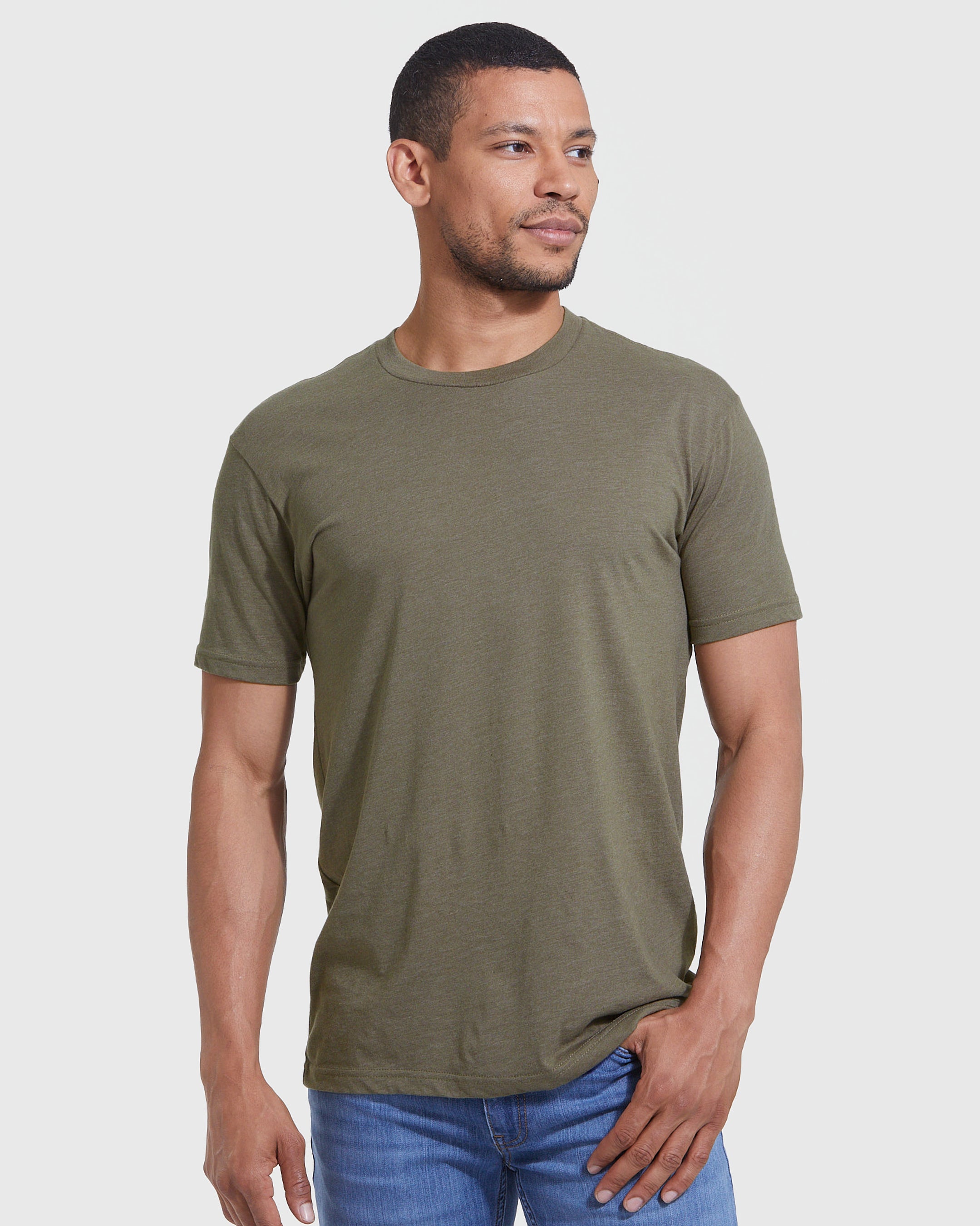 True Classic Heather Military Green Short Sleeve Crew Neck T-Shirt | Cotton Blend | Athletic Cut | 3XL