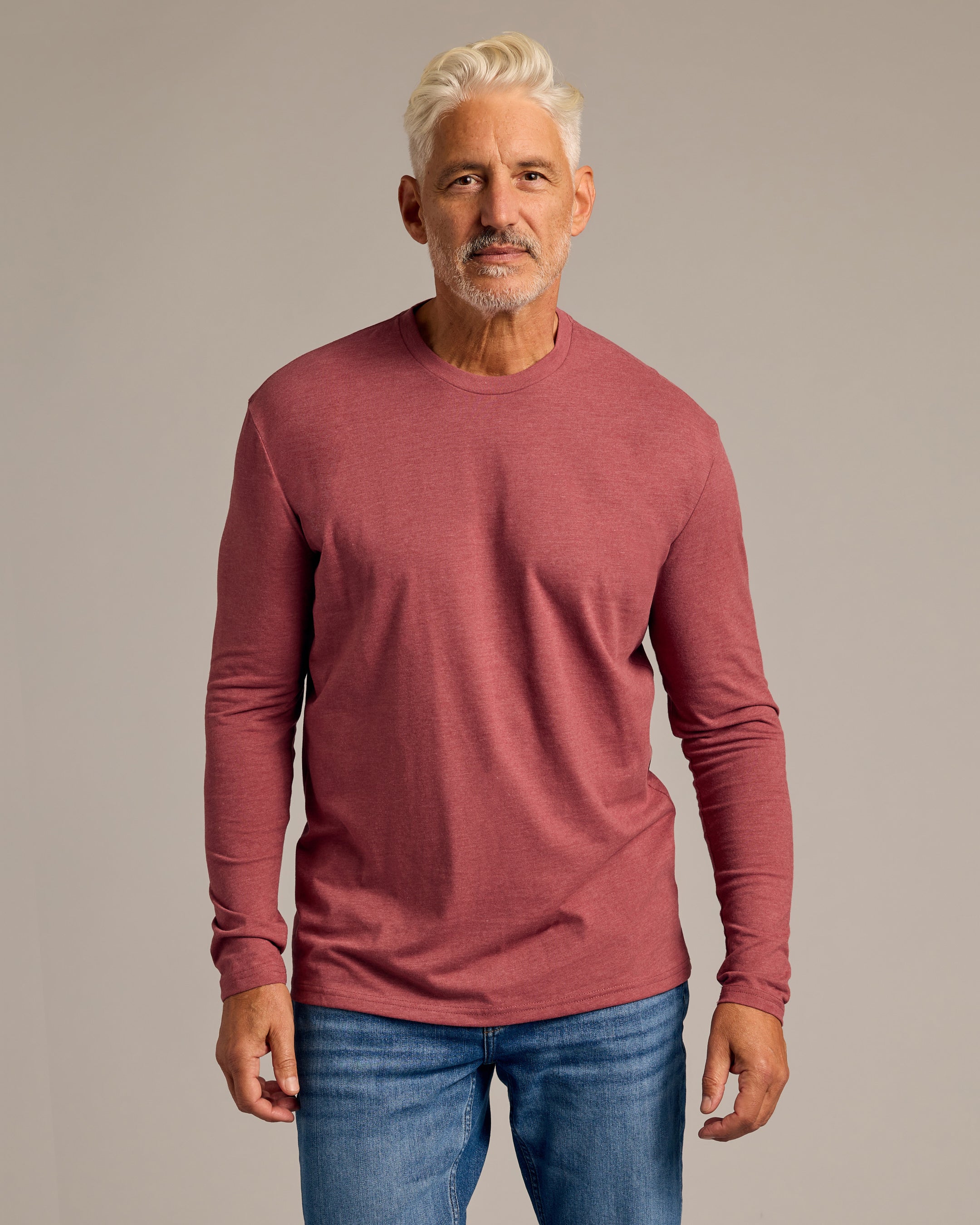 True Classic Dark Heather Rustic Apple Long Sleeve Crew Neck T-Shirt | Cotton Blend | Athletic Cut | XL
