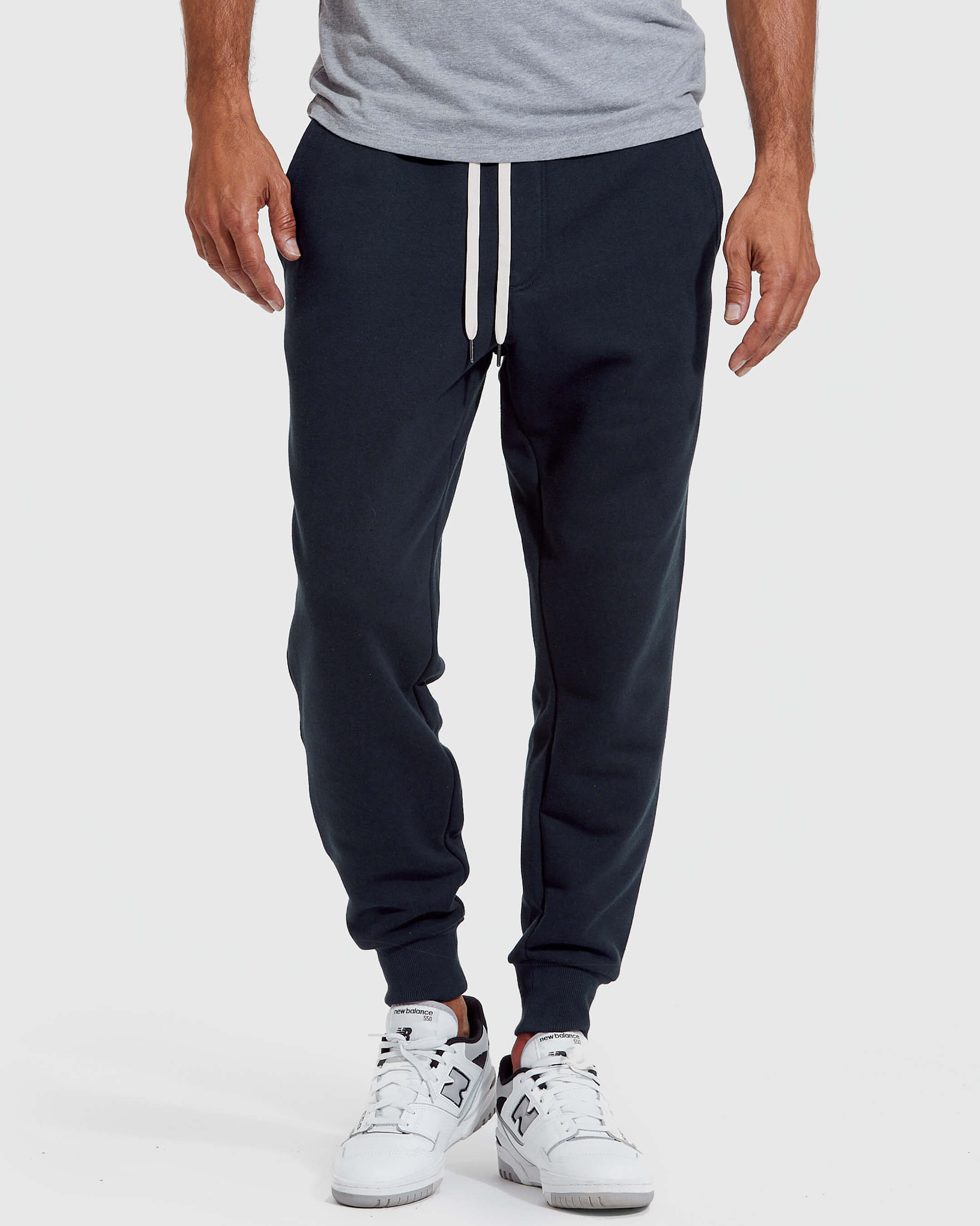 True Classic Navy Blue Fleece French Terry Jogger Pants | Medium