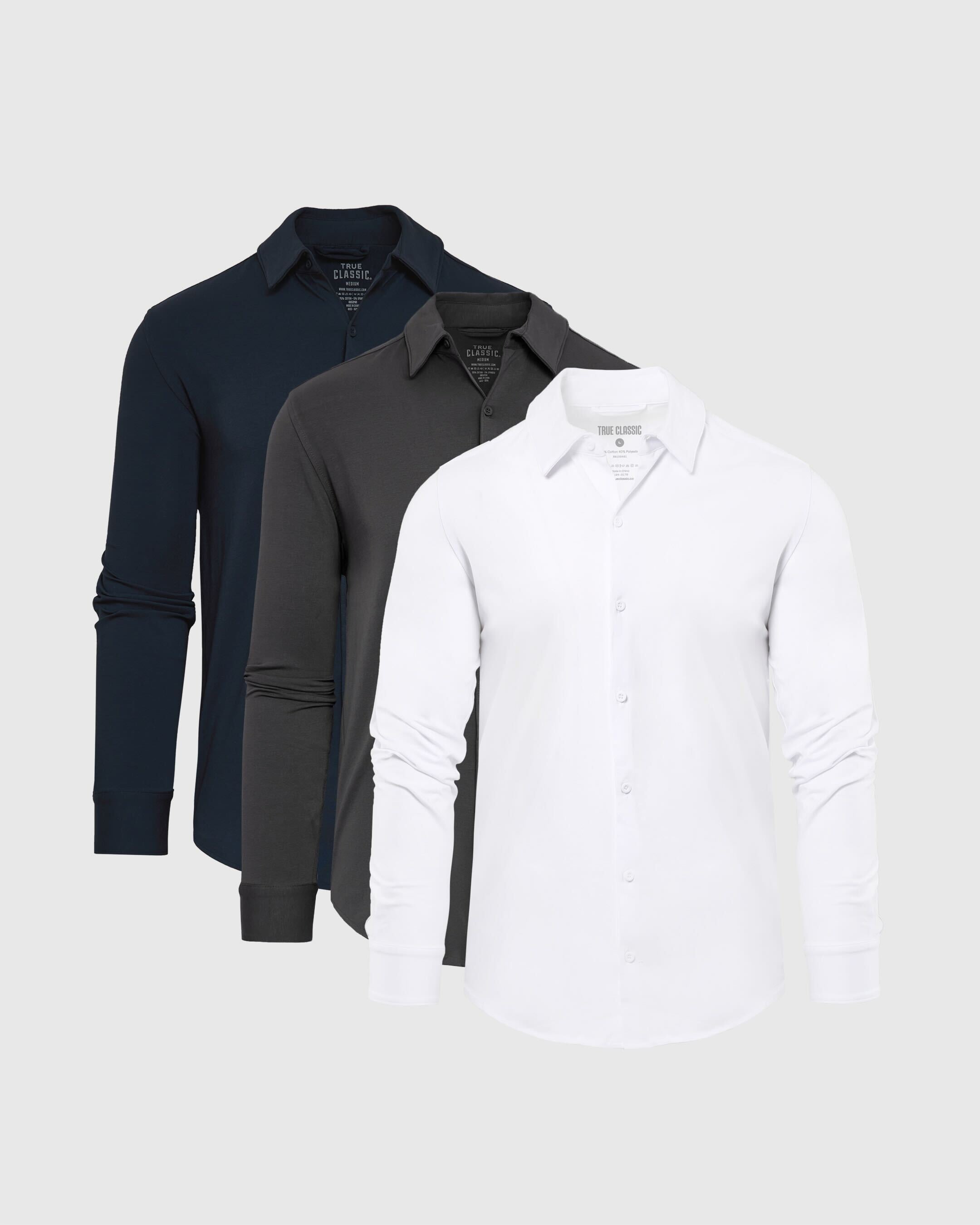 True Classic Multicolor The Base Long Sleeve T-Shirt Button Up 3-Pack | XL