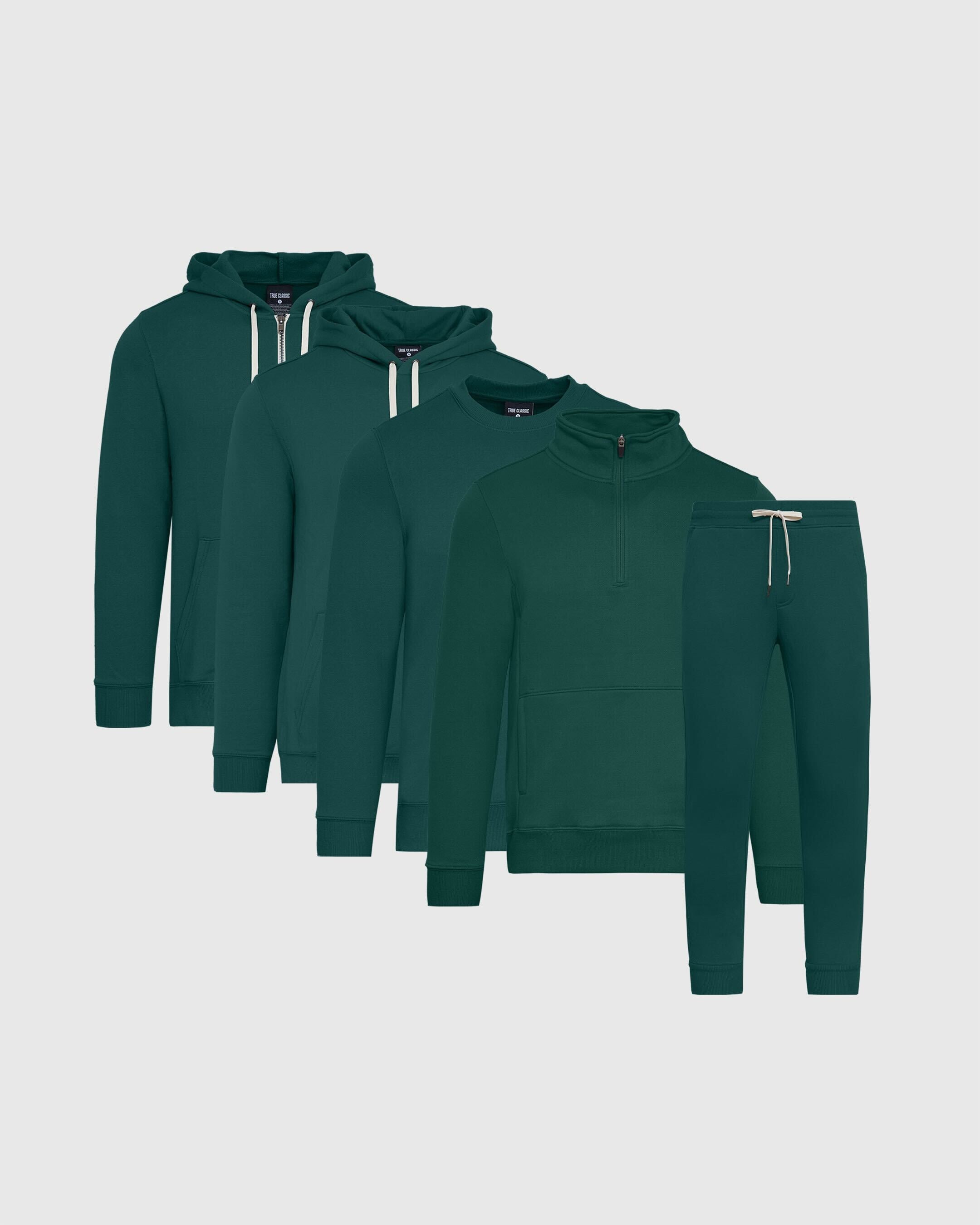 True Classic Multicolor Emerald Green Fleece Outfit 5-Pack | Cotton Blend | Athletic Cut | XL / MediumD