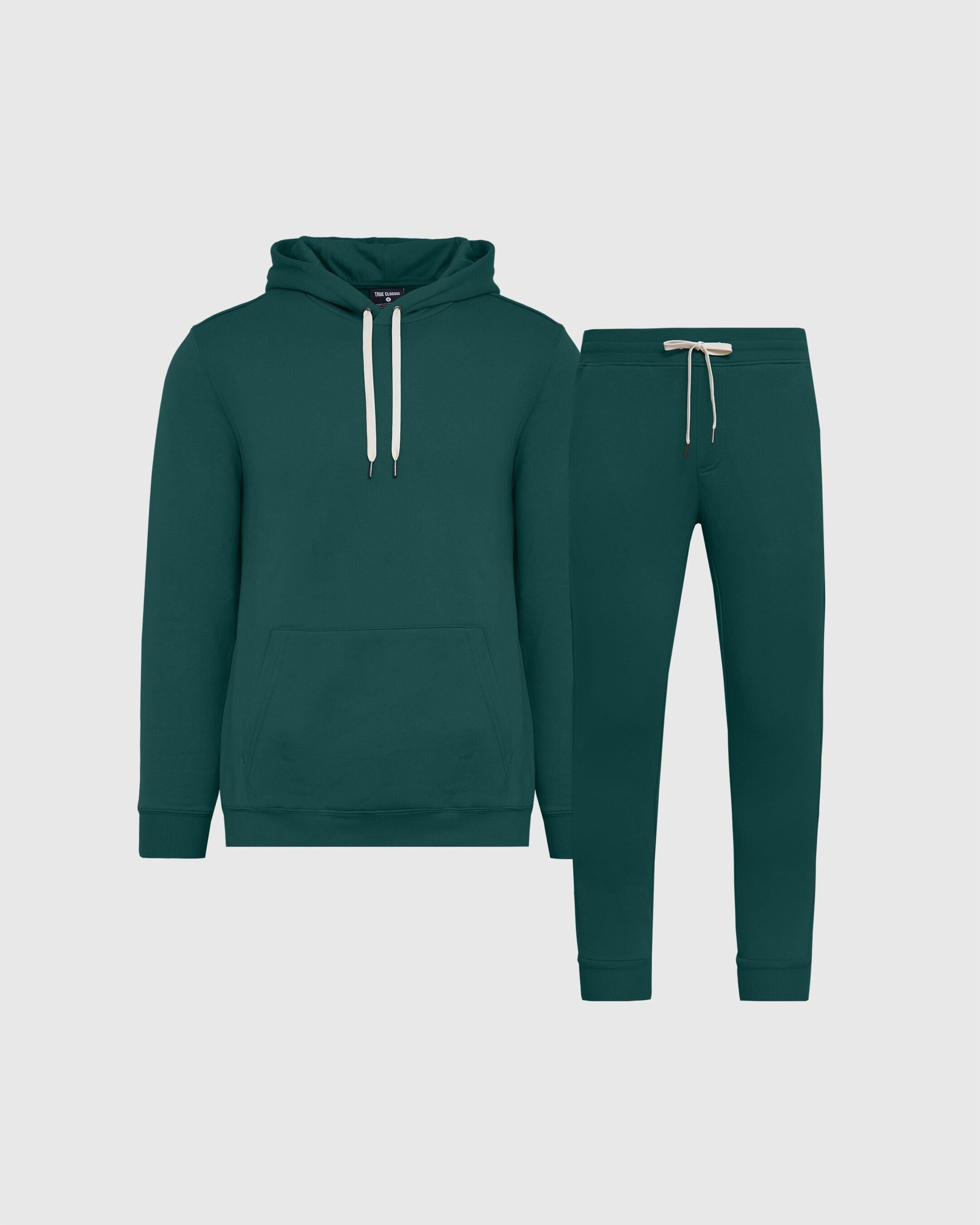 True Classic Multicolor Emerald Green Pullover Fleece Hoodie & Jogger Pants 2-Pack | Cotton Blend | Athletic Cut | S / LargeG