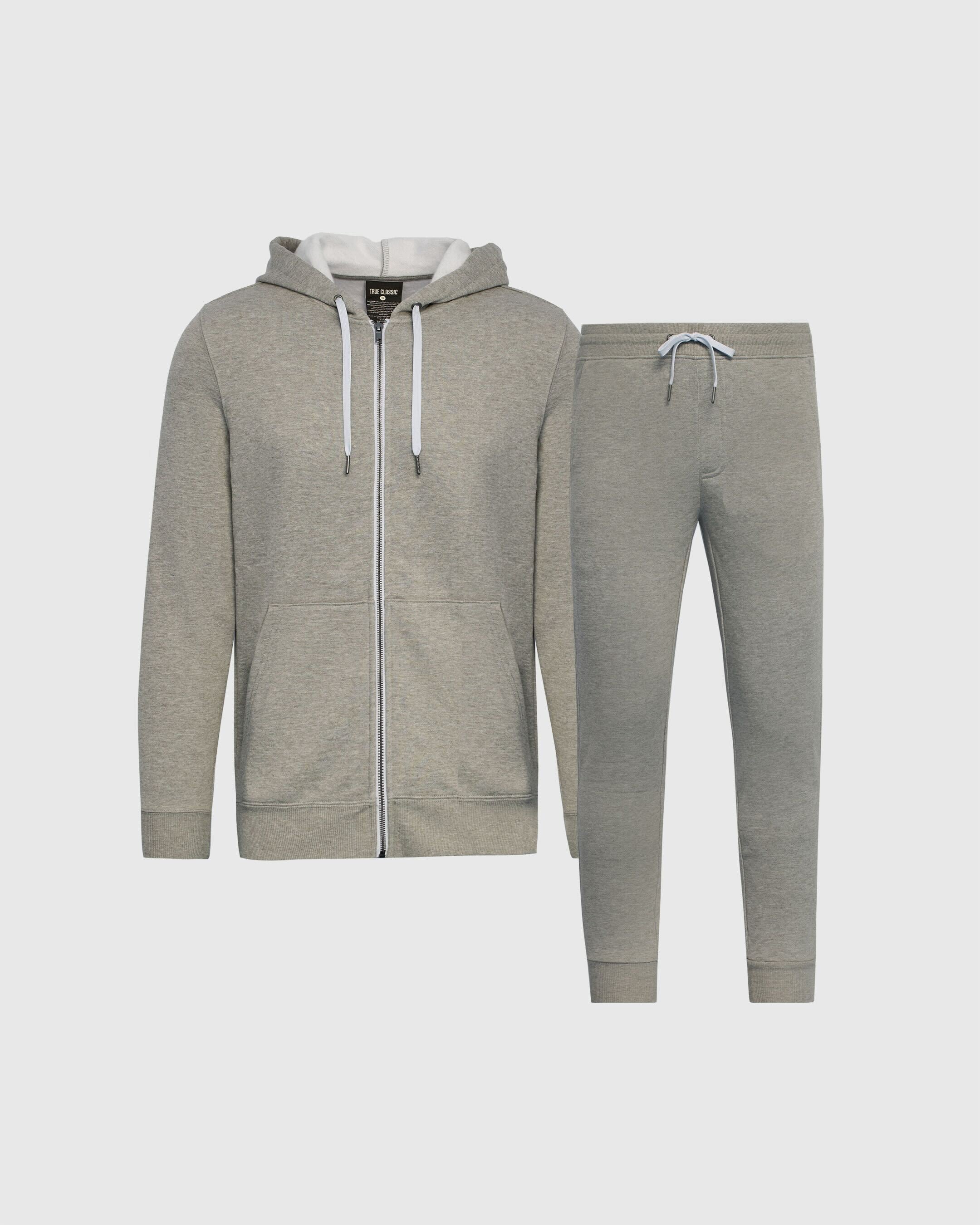 True Classic Multicolor Medium Heather Gray Full Zip Fleece Hoodie & Jogger Pants 2-Pack | Cotton Blend | Athletic Cut | S / SmallM