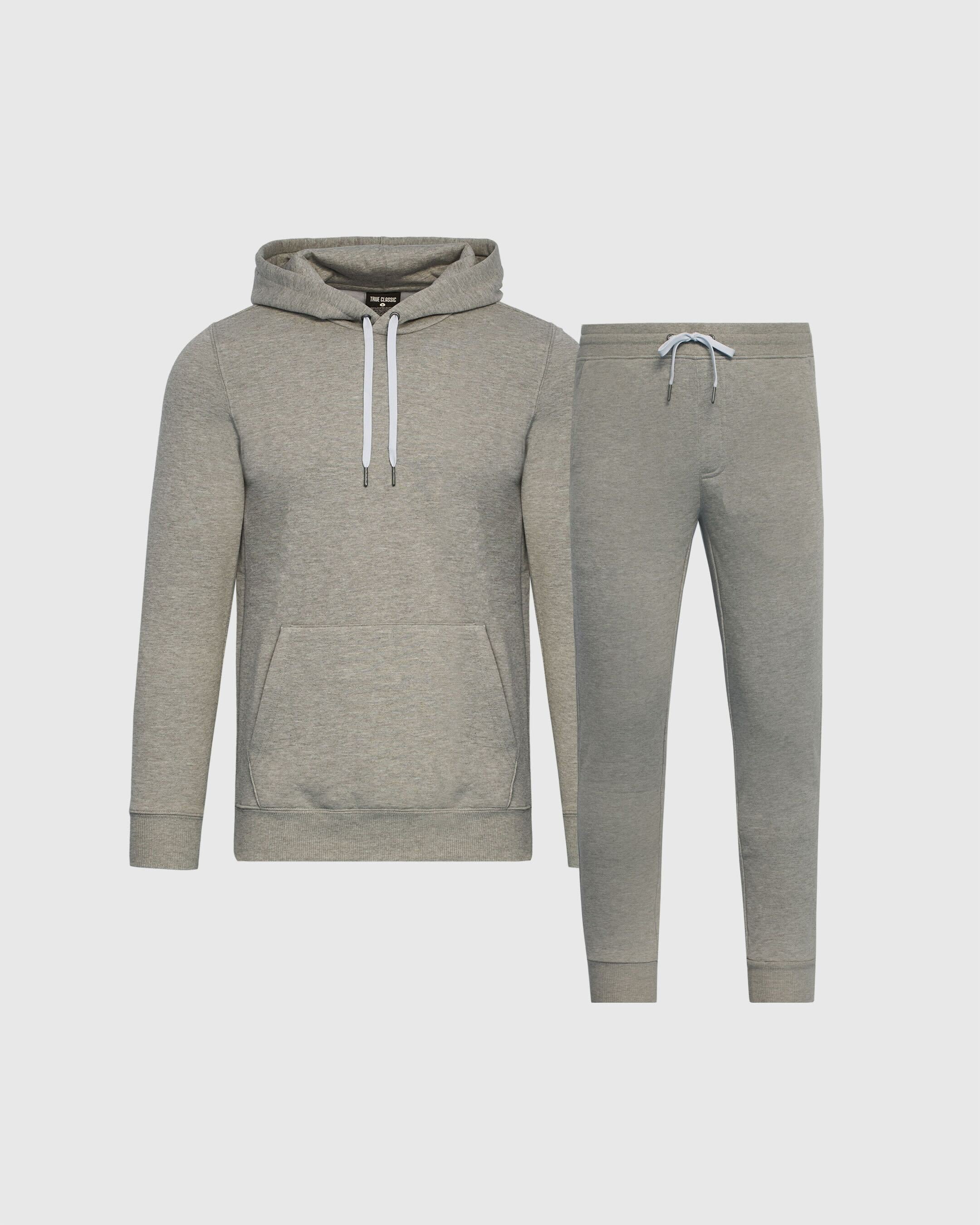 True Classic Multicolor Medium Heather Gray Pullover Fleece Hoodie & Jogger Pants 2-Pack | Cotton Blend | Athletic Cut | XL / MediumD