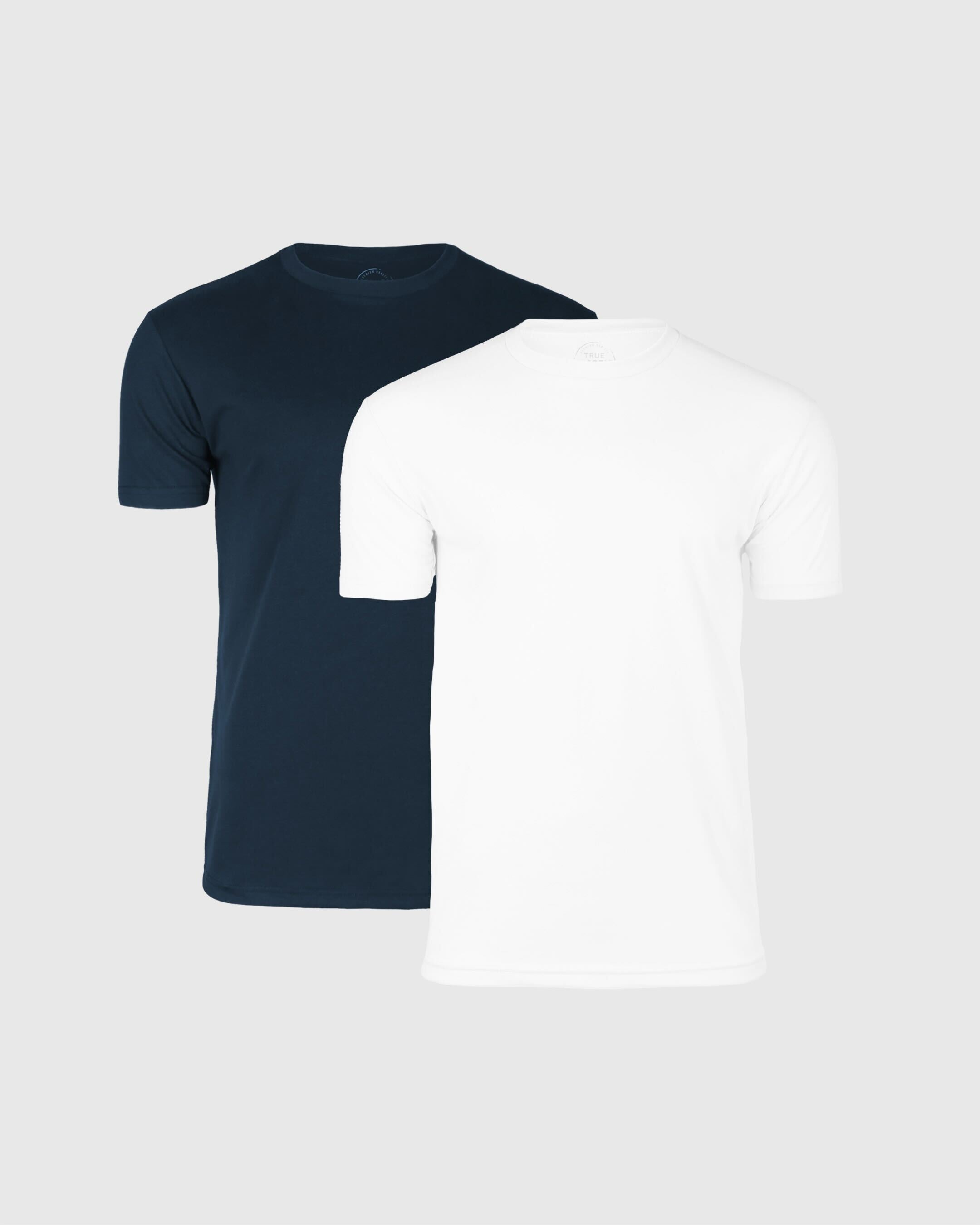 True Classic Multicolor Navy Blue & White Crew Neck T-Shirt 2-Pack | Cotton Blend | Athletic Cut | Small