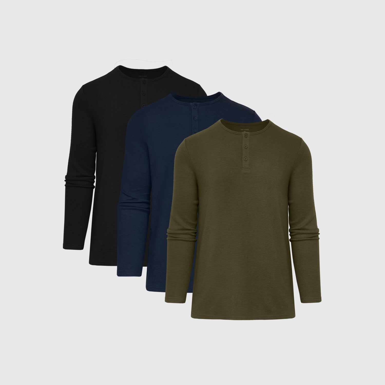 True Classic Multicolor Dark Waffle Long Sleeve Henley Shirt 3-Pack | Cotton Blend | Athletic Cut | 2XL